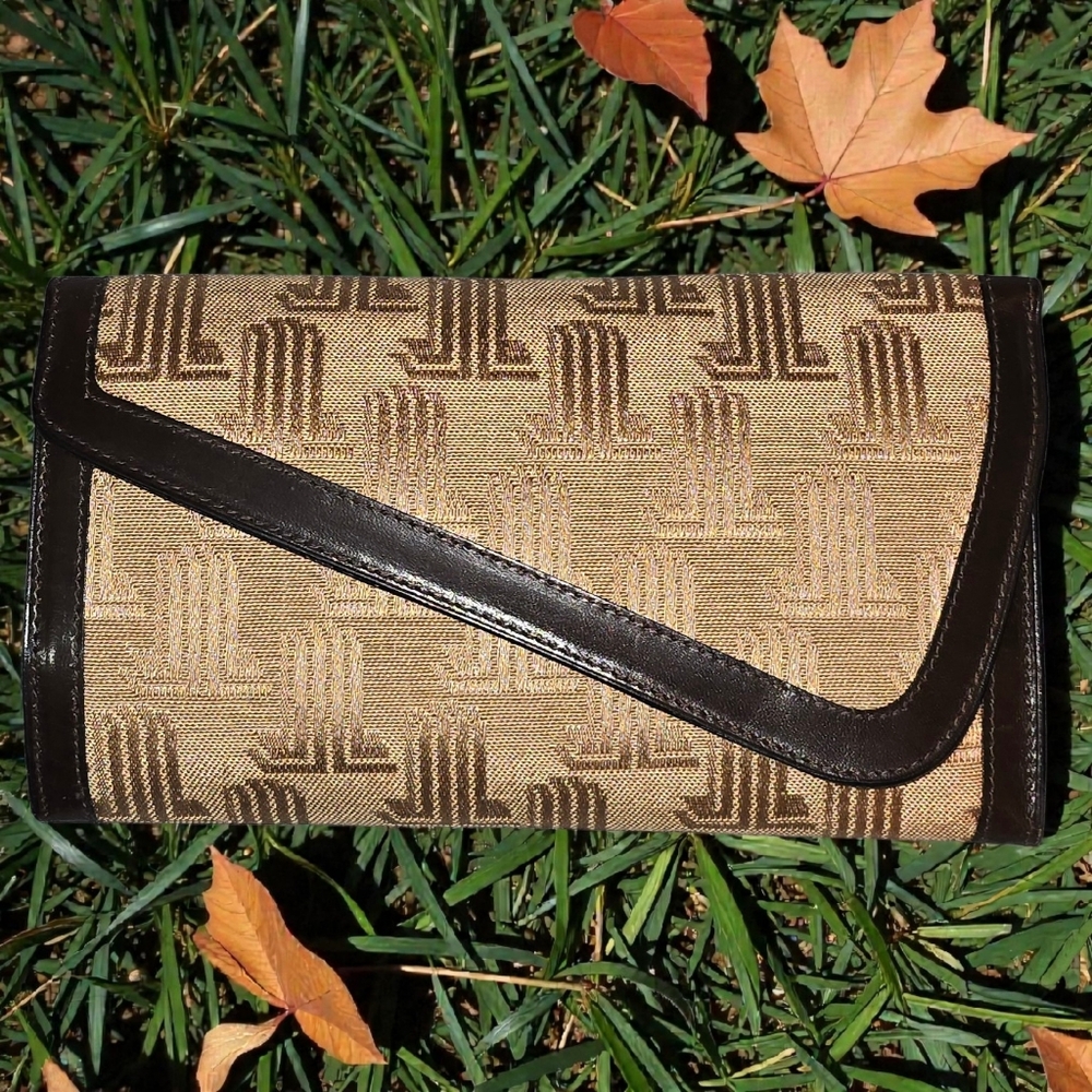 Vintage 1970's Lanvin Monogram Canvas And Leather Wallet